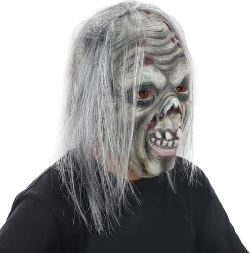 Vista 2 de Máscara de Halloween gris zombie máscara monstruo espeluznante mordida látex máscara de cicatriz