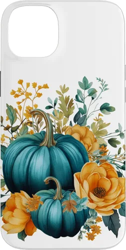 Vista 15 de iPhone 16 Teal Autumn Pumpkin Floral Fall Harvest Foliage Case
