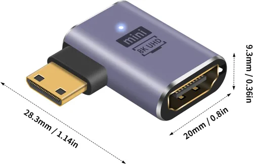 Vista 7 de Poyiccot Adaptador Mini HDMI a HDMI 8K, 90 grados de ángulo izquierdo y recto Mini-HDMI 2.1 convertidor con 48Gbps y 8K @60hz compatible con cámara