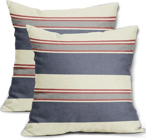 Vista 23 de Juego de 2 fundas de almohada a rayas negras y marrones de 16 x 16 pulgadas, diseño de rayas bohemias con estampado de rayas color crema, fundas