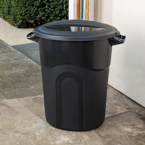 Vista 8 de United Solution TI0087 - Contenedor de basura redondo de 20 galones, color negro, fácil de transportar con construcción resistente, asas de paso