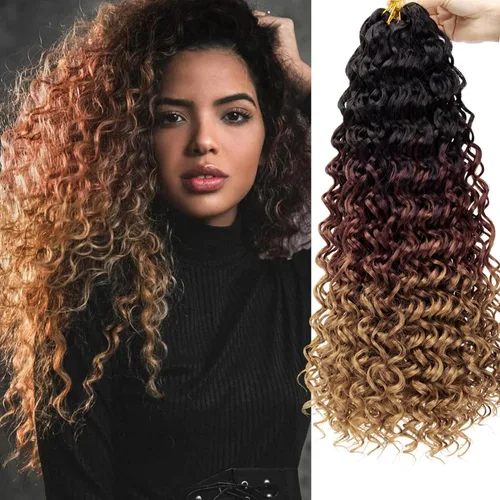 Vista 42 de GoGo Curl Crochet Hair 18 pulgadas onda de agua pelo sintético bohemio ganchillo trenzado jengibre onda profunda extensiones de cabello trenzado