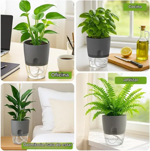 Vista 9 de Macetas de riego automático para plantas de interior, macetas para exteriores, paquete de 3 macetas de riego automático de 6 pulgadas, macetas