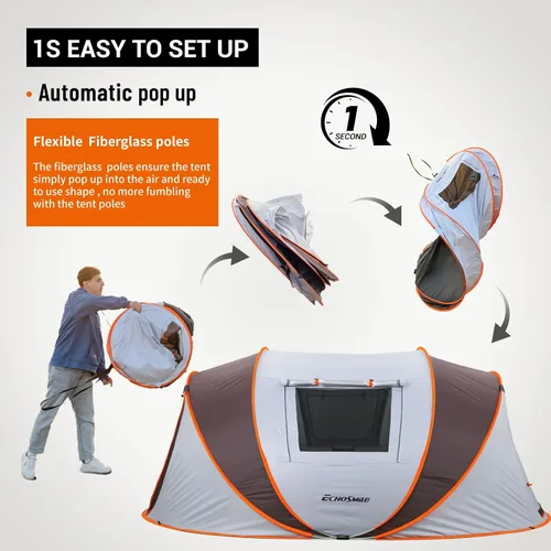 Vista 3 de EchoSmile Tienda de campaña desplegable para 2/4/6 personas, fácil instalación, cúpula resistente al agua, portátil con bolsa de transporte Blanco