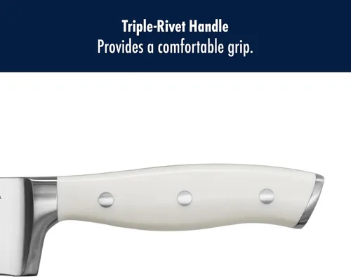Vista 8 de HENCKELS Forged Accent Razor-Sharp - Juego de cuchillos Santoku de 2 piezas, mango blanco, ingeniería alemana respaldada por más de 100 años