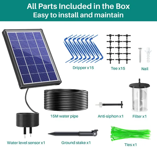 Vista 6 de Sistema de riego por goteo solar de 4 W con batería para 15 plantas en maceta Solar Watering System with Digital Programmable Smart Watering