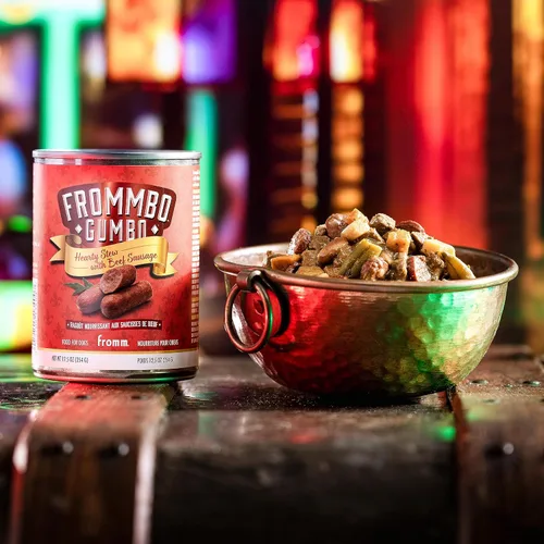 Vista 2 de Fromm Frommbo Gumbo - Alimento húmedo para perros con salchicha de res - Comida húmeda prémium para perros - Receta de carne de res - Caja de (12)