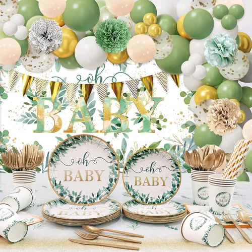 Vista 8 de Decoraciones de elefante para baby shower para niño, 224 piezas de suministros azules para baby shower (20 invitados), incluye plato de papel