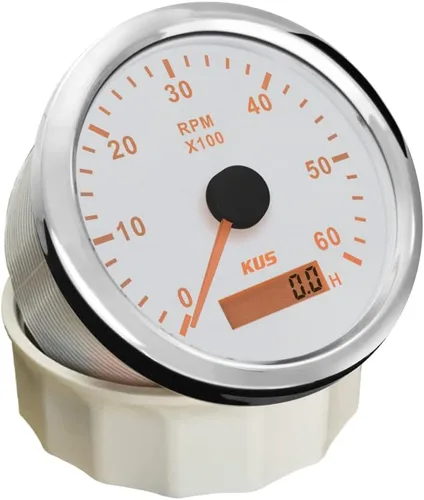 Vista 3 de KUS Tacómetro RPM Gauge REV Contador con contador de horas 6000RPM 3.346 in 12V/24V con retroiluminación roja y amarilla