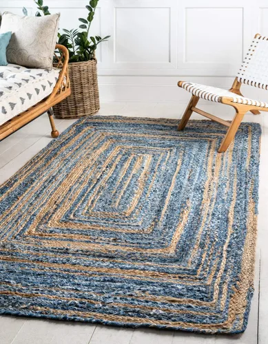 Vista 11 de Unique Loom Trenzado Chindi Collection - Alfombra casual moderna azul/azul oscuro (2' 0 x 3' 0)