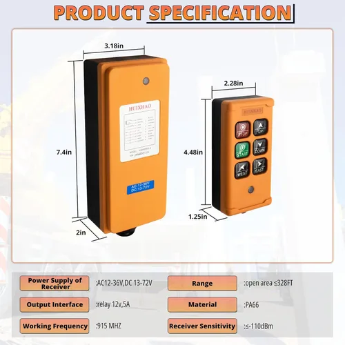 Vista 4 de HXH - Control remoto de grúa inalámbrica industrial de 6 botones, AC12-36V/DC13-72V