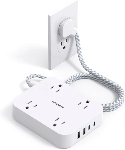 Vista 10 de Regleta de alimentación corta de 3 pies con 4 puertos USB (2 USB C), 4 salidas de CA ampliamente espaciadas, aprobadas para cruceros, estación