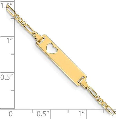 Vista 3 de 14k Yellow Gold Cut Out Heart Figaro Link Id Bracelet 7 Inch Fine Jewelry For Women Gifts For Her