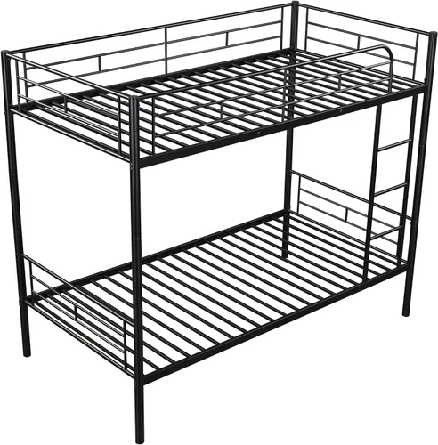 Vista 5 de Harper & Bright Designs Litera de metal individual sobre individual con escalera extraíble, marco de cama resistente con rieles de protección