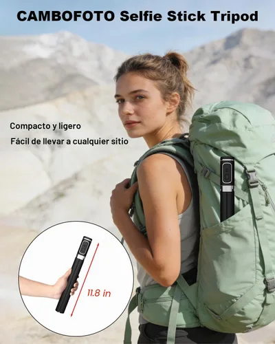 Vista 4 de CAMBOFOTO Trípode para selfie, soporte para teléfono de 67 pulgadas con control remoto Palo selfie 2 en 1 y trípode para teléfono para fotos
