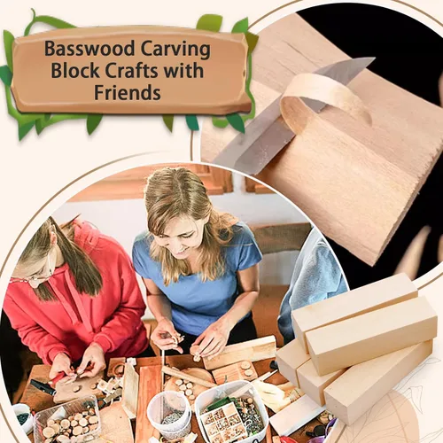 Vista 5 de Bloques de tallado de tilo para manualidades, kit de 24 bloques de madera con 3 tamaños, bloques de tallado de madera, kit de tallado de madera