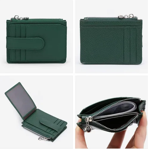 Vista 4 de Fependu Cartera delgada para mujer delgada para mujer, tarjetero con bloqueo RFID, de piel auténtica, carteras pequeñas