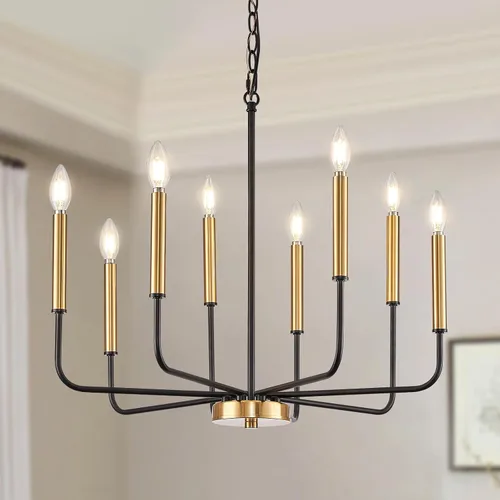 Vista 12 de Lámpara de araña negra, moderna lámpara de comedor de granja de 6 luces con cadena, accesorios de iluminación colgantes de metal, luces de comedor