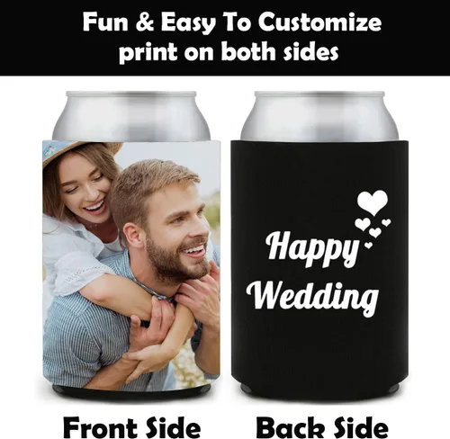 Vista 2 de Juego de 1 enfriador de latas personalizado para boda, soporte para bebidas frías para latas, enfriadores de latas de graduación personalizados
