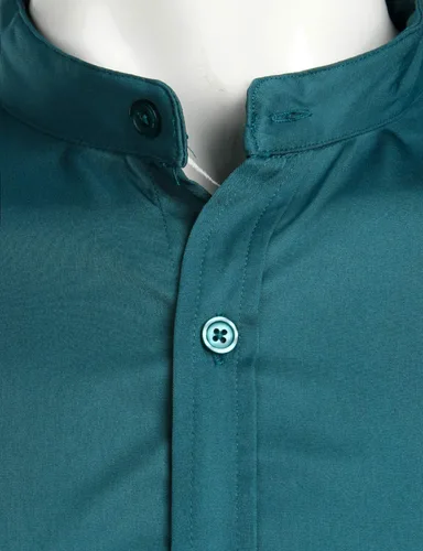Vista 3 de ZEROYAA - Camisas de vestir de manga larga para hombre, estilo hipster, con cuello mandarín, ajuste ceñido