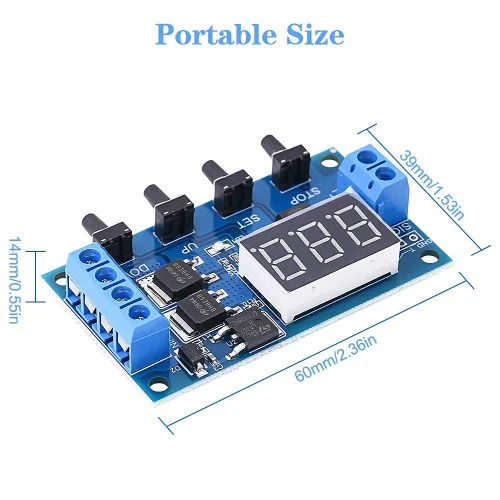 Vista 6 de Módulo de relé de retardo de temporizador programable DC 5V-36V Interruptor temporizador de ciclo ajustable de encendido/apagado con salida MOS dual