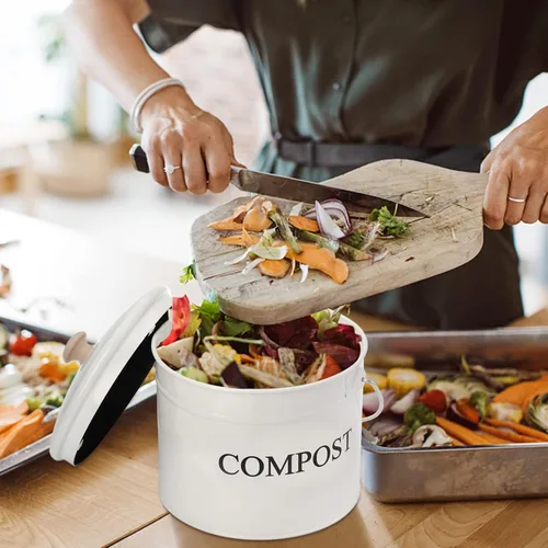 Vista 5 de AVLA Contenedor de compostaje para encimera de cocina, cubo de compostador de 1 galón, cubo de compostaje de residuos de alimentos, contenedor