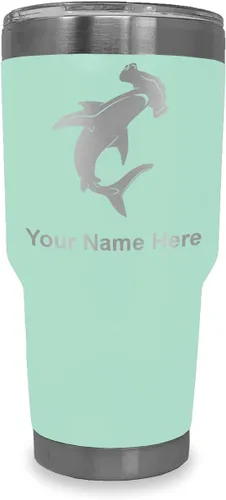 Vista 12 de LaserGram Vaso aislado al vacío de 20 onzas, tiburón martillo, grabado personalizado incluido (negro)