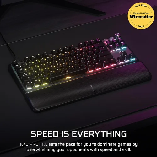 Vista 2 de Corsair K70 PRO TKL RGB Teclado mecánico con cable para juegos sin llave Efecto Hall pre-lubricado MGX Hyperdrive interruptores ajustables, SOCD