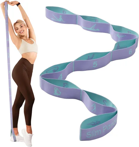 Vista 8 de Slim Panda Correa elástica, flexibilidad, bandas elásticas de baile, correa elástica de yoga con 9 bucles para terapia física, pilates, yoga