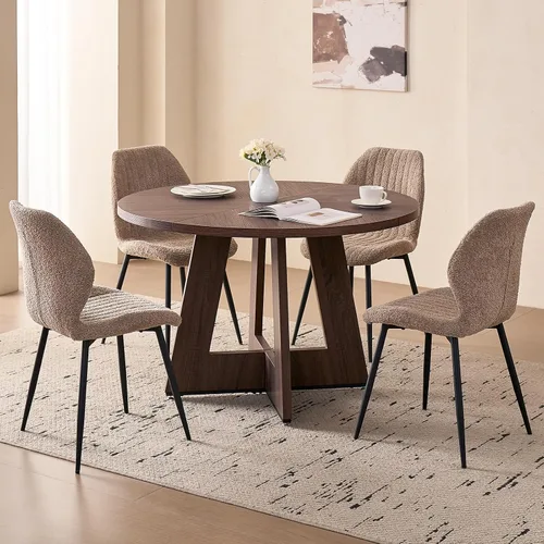 Vista 29 de Juego de mesa redonda de comedor de 47 pulgadas para 4, base en abanico, parte superior de 1.38 pulgadas de grosor, mesa de cocina de madera con 4