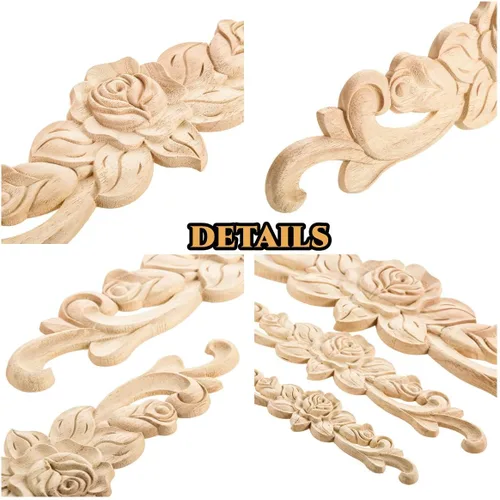 Vista 3 de 4 piezas de apliques tallados en madera rosa tallado en madera Onlays calcomanías para muebles