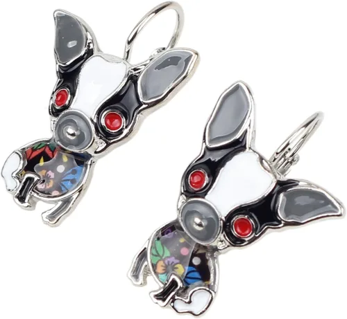 Vista 2 de NEWEI Aretes esmaltados con clip francés de Chihuahua para mujer, aretes colgantes para chihuahua, regalo de joyería