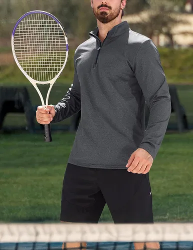 Vista 77 de MAGCOMSEN Sudadera de golf de manga larga con forro polar para hombre, con cremallera de 1/4, térmica, para correr