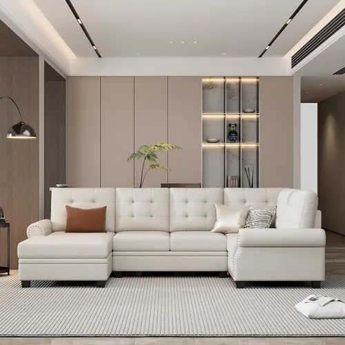Vista 11 de KLMM Elegante sofá modular grande en forma de L de 2 piezas con dos almohadas, para sala de estar, oficina, apartamento, dormitorio, salón