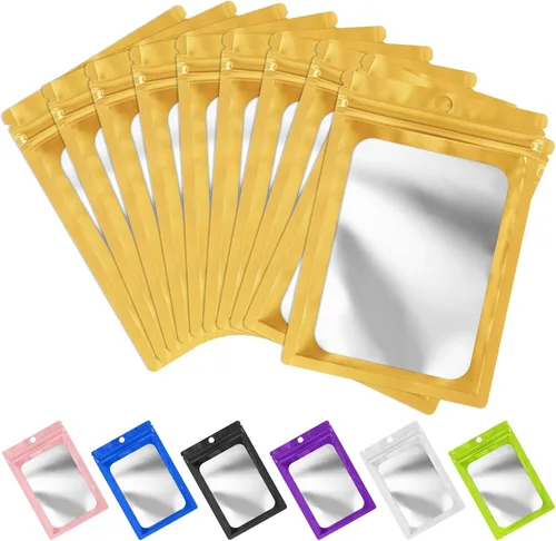 Vista 9 de FUNFERY - Paquete de 100 bolsas resellables de Mylar con ventana transparente esmerilada, bolsa con cremallera a prueba de olores