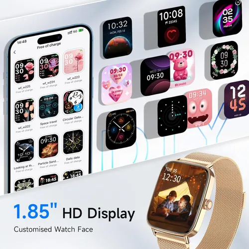 Vista 8 de Reloj inteligente para hombres y mujeres, 1.85" HD, reloj inteligente compatible con iPhone/Samsung/Android (responder/hacer llamadas), más de 100
