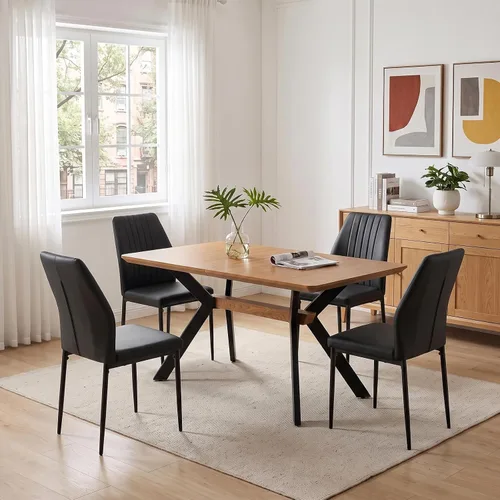 Vista 19 de HIPIHOM Mesa de comedor extensible de roble de 55-71" para cocina Mesa de roble