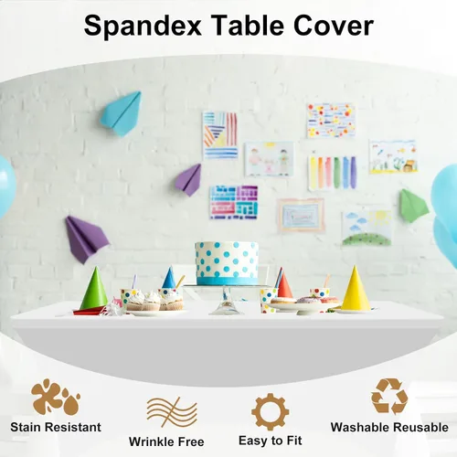 Vista 4 de PLULON Mantel rectangular de elastano elástico ajustable de 6 pies, color blanco, lavable, protector de mesa para graduación, patio, picnic, boda