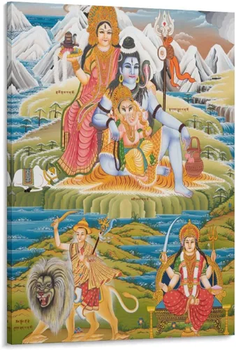 Vista 14 de Póster artístico con texto en inglés «Lord Shiva And His Family» («Lord Shiva And His Family») - Póster decorativo moderno para decorar la pared