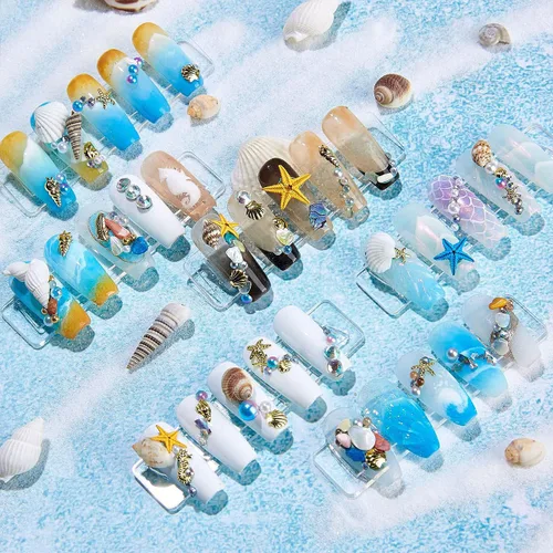Vista 7 de Diamantes de imitación para uñas de playa de verano, diseño de concha y remaches con diseño de estrella de mar, diseño de concha y remaches