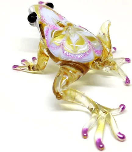 Vista 11 de Figuras en miniatura de rana animales soplados a mano, arte de vidrio, regalo coleccionable para decorar 3 pulgadas (verde azul)