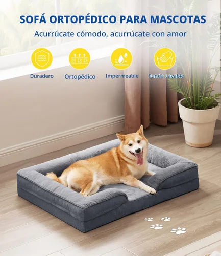 Vista 4 de Made4pet - Cama grande para perro, sofá ortopédico de espuma para perros, sofá cama para mascotas de 38 pulgadas con funda impermeable lavable, Gris