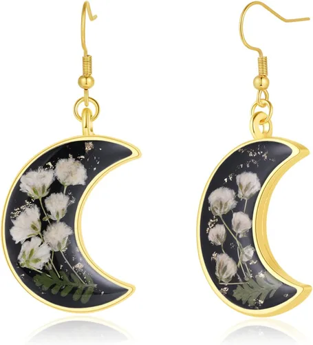 Vista 97 de Forget-Me-Not and Queen Anne's Lace Pressed Wildflower Earrings Pressed Flower Earrings Handmade Drop and Dangle Earrings Gift for Woman