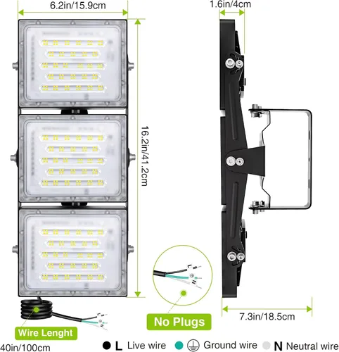 Vista 6 de STASUN - Luz de inundación LED para exteriores, 150 W, 15000 lúmenes, 6000 K, luz blanca IP66, impermeable, luz de estacionamiento comercial, 3