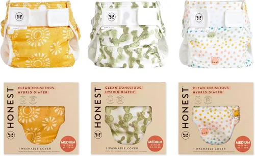 Vista 3 de Honest Hybrid - Funda para pañales de tela + inserciones reutilizables Super Boosties, tamaño mediano (12-25 libras), fundas de muselina de algodón