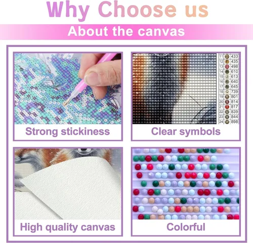 Vista 4 de Kits de pintura de diamantes 5D para adultos principiantes, hermosos zorros, pintura de diamantes, pintura con diamantes de cuentas, puntos, gema