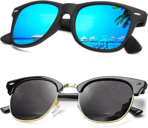 Vista 48 de KALIYADI - Gafas de sol polarizadas para hombres y mujeres unisex, marco semirretráctil, estilo retro, para conducir, con bloqueo UV