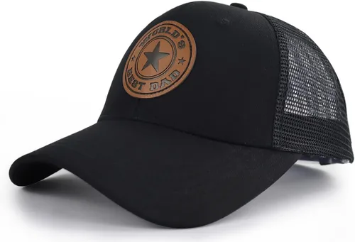 Vista 3 de World Best Dad Ever - Gorra de béisbol con parche de cuero, ajustable bordado, de algodón lavado, para el Día del Padre