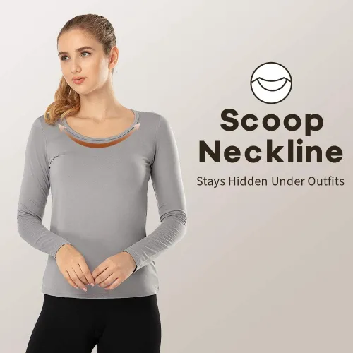 Vista 46 de MANCYFIT Tops térmicos para mujer, camisa con forro polar, manga larga, capa base, cuello en V