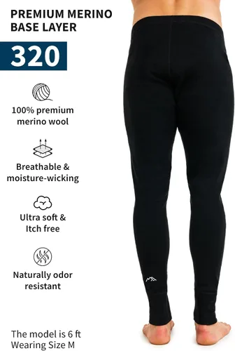 Vista 2 de Capa base de lana merino para hombre Pantalones 100% lana merino pesados, peso medio, ropa interior térmica Lite pantalones largos y calcetines